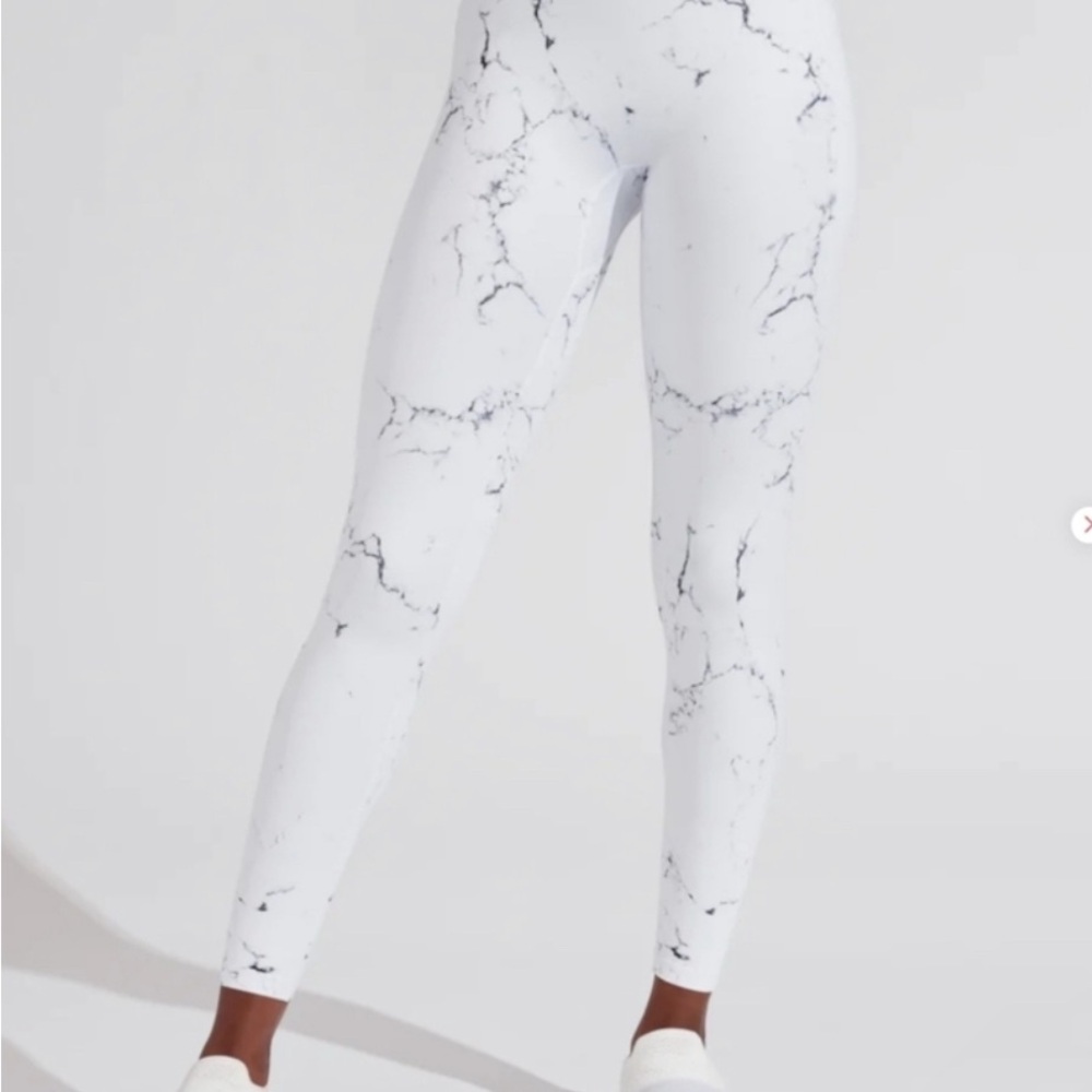 BuffBunny White Marble Full Length Leggings High-Waisted NIP/NEW - Picture 3 of 9